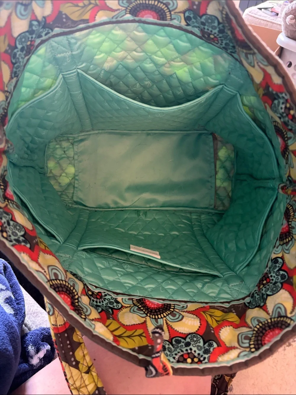 Vera Bradley Quilted Floral Tote in Coral, Teal, Yellow & Brown